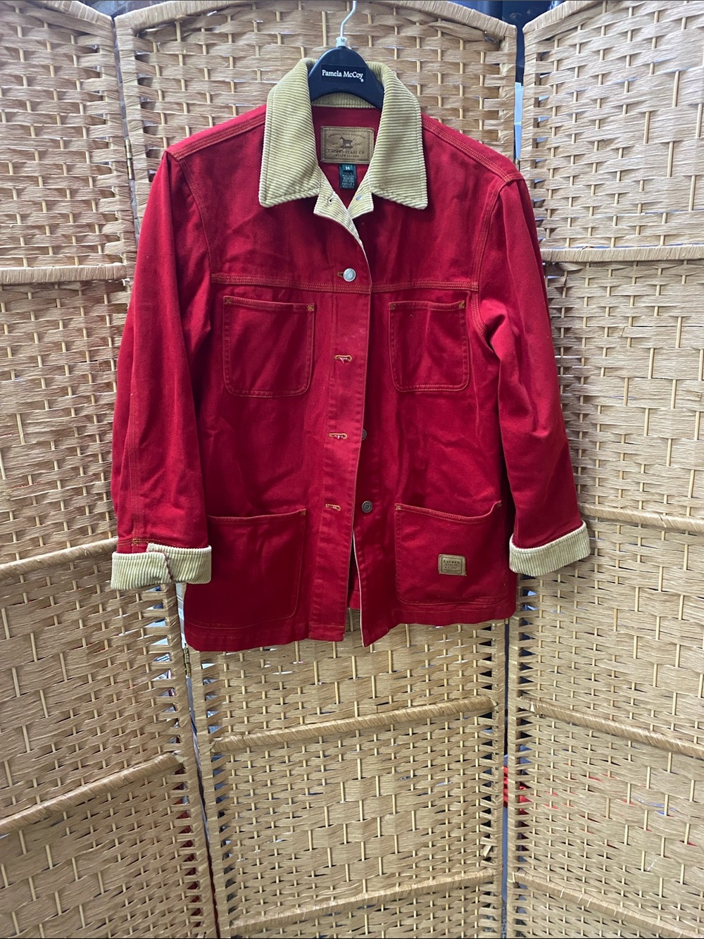 Ralph Lauren Red Canvas Utility Jacket with Tan Corduroy Collar